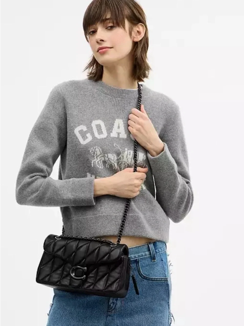NWOT Coach Black Pewter Quilted Tabby 26 Leather Shoulder Bag - Picture 7 of 9